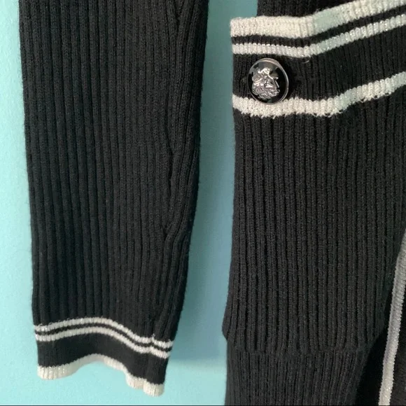 White House Black Market Wool Blend Ribbed Stripe Trim Knit Duster Cardigan - Picture 5 of 7